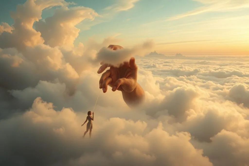 A surreal dreamscape where ethereal figures emerge from a sea of swirling clouds and mist. In the foreground, a person reaches out, grasping at gossamer threads that seem to connect their subconscious to the tangible world. The middle ground features a fragmented landscape, blending the boundaries between imagination and reality. Warm, diffused lighting casts a contemplative glow, evoking a sense of introspection. In the background, a distant horizon hints at uncharted territories, inviting the viewer to explore the nexus between the imagined and the experienced. Seamless transitions, muted colors, and a sense of tranquility convey the journey of translating one's dreams into meaningful action. A surreal dreamscape where ethereal figures emerge from a sea of swirling clouds and mist. In the foreground, a person reaches out, grasping at gossamer threads that seem to connect their subconscious to the tangible world. The middle ground features a fragmented landscape, blending the boundaries between imagination and reality. Warm, diffused lighting casts a contemplative glow, evoking a sense of introspection. In the background, a distant horizon hints at uncharted territories, inviting the viewer to explore the nexus between the imagined and the experienced. Seamless transitions, muted colors, and a sense of tranquility convey the journey of translating one's dreams into meaningful action.